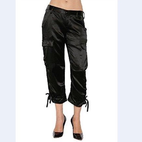 black silk cargo pants